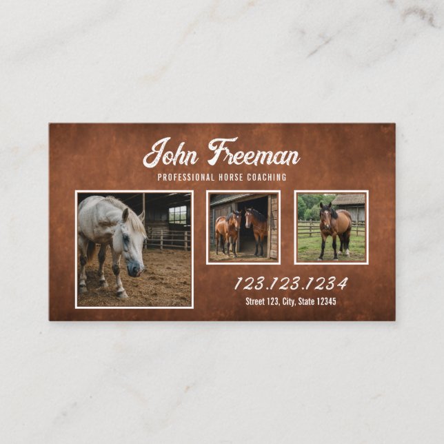 Rustic Brown Horse Photo Equestrian Visitkort (Framsida)