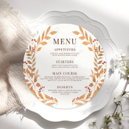 Rustic Brown Höst löv Bröllop Round Flat Menu Meny