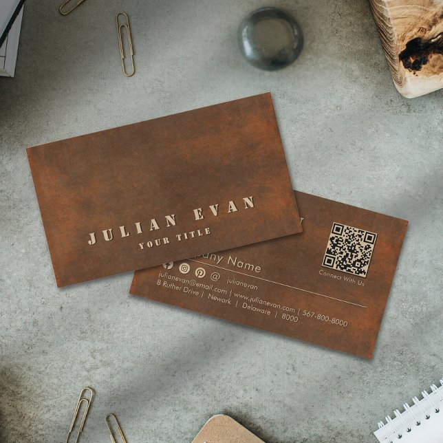 Rustic Brown Järn Steel Bold Stencil Visitkort (Rustic Brown Iron Steel Bold Stencil Construction Business Card )