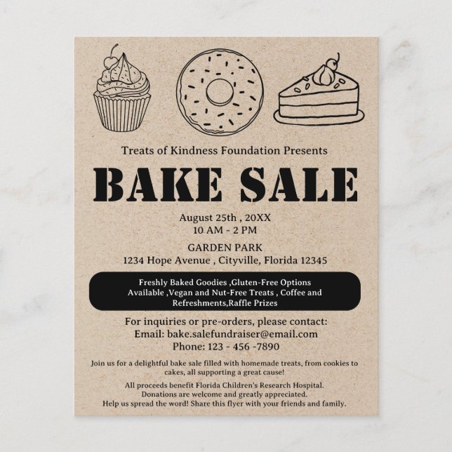 Rustic Brown Kraft Bake Sale Flygblad (Framsidan)