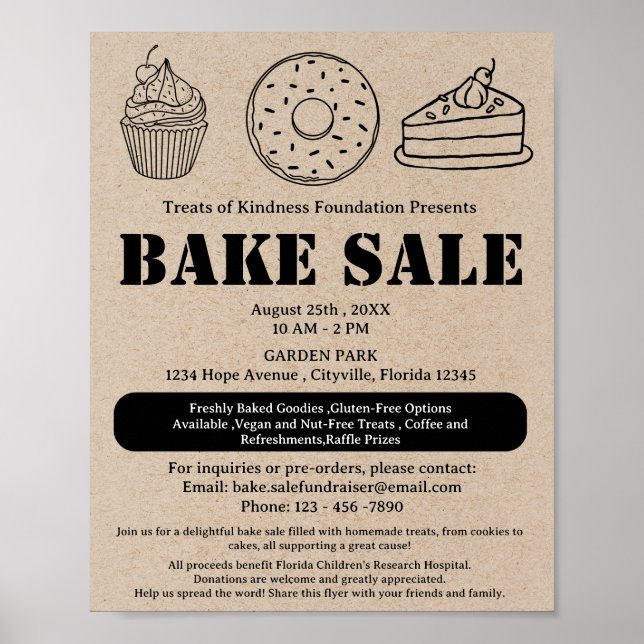 Rustic Brown Kraft Bake Sale Poster (Framsidan)