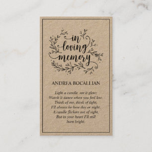 Rustic Brown Kraft Card i kärleksfullt minne Visitkort