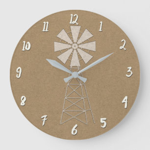 Rustic Brown Kraft Farm Kvarn Modern Land Stor Klocka