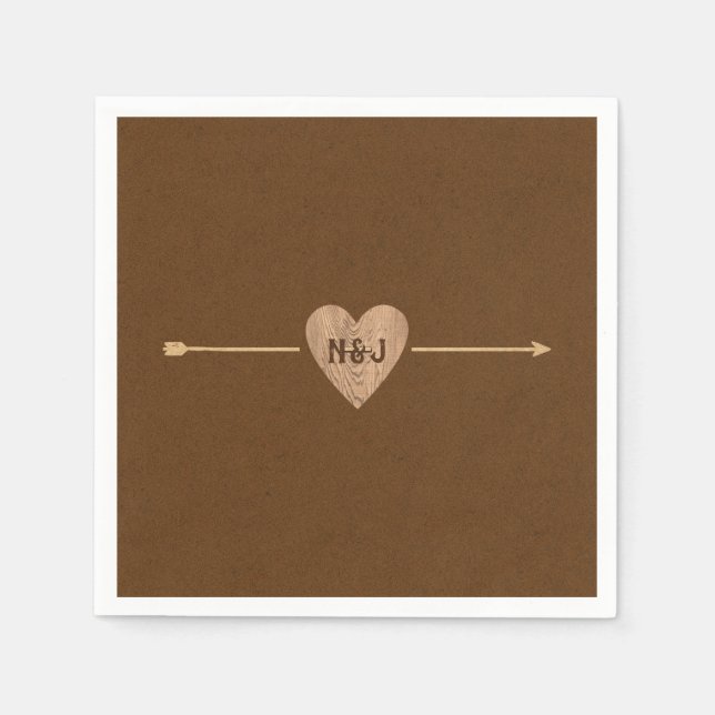Rustic Brown Kraft Heart Arrow Möhippa Pappersservett (Framsidan)