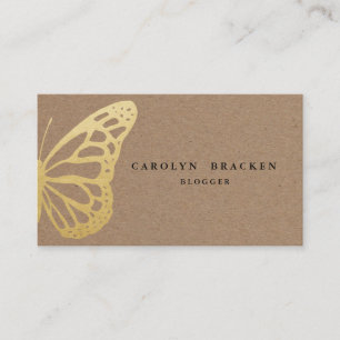 Rustic Brown Kraft Papper Faux Gold Foil Butterfly Visitkort