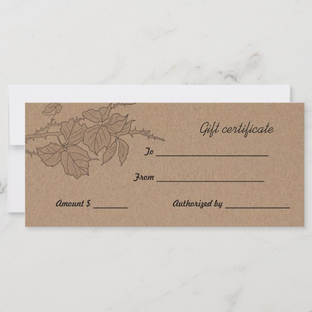Rustic Brown Kraft Papper Löv Gift-certifikat (Framsida)