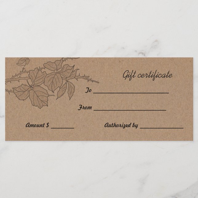 Rustic Brown Kraft Papper Löv Gift-certifikat (Framsida)