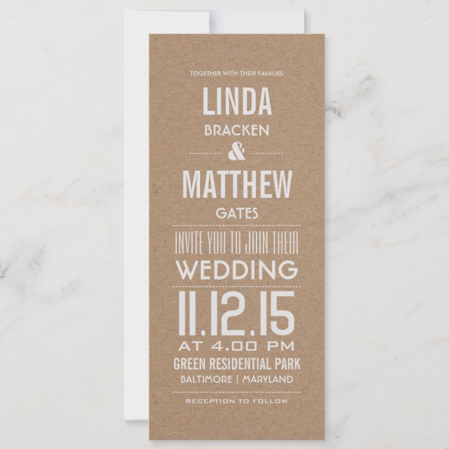 Rustic Brown Kraft Papper Modern Text Bröllop Inbjudningar (Framsida)