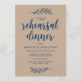 Rustic Brown Kraft, Rehearsal Dinner, Navy Blue Inbjudningar
