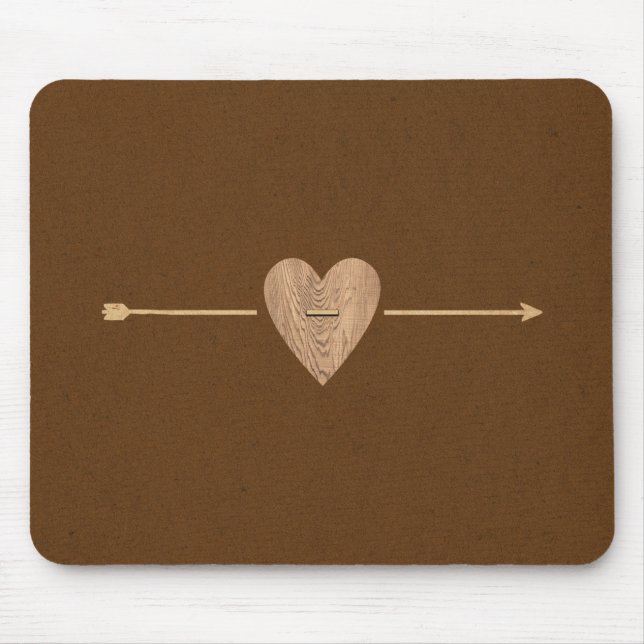 Rustic Brown Kraft Wood Heart & Arrow Musmatta (Framsidan)