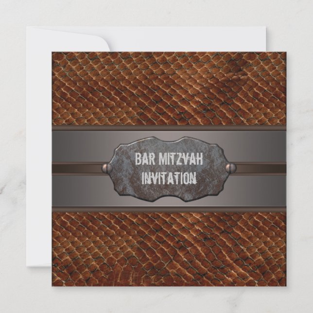 Rustic Brown Leather Brown Pub Mitzvah Inbjudningar (Framsida)