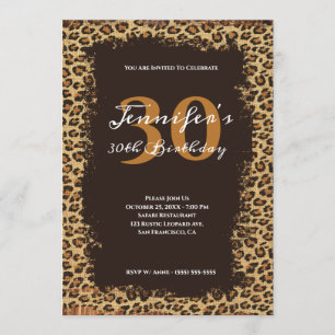 Rustic Brown Leopard Burlap Grunge 30års födelseda Inbjudningar