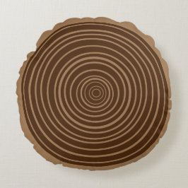 Rustic Brown Log Träd Ringar Circle Pillow Rund Kudde