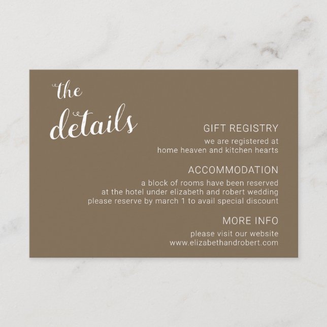 Rustic Brown Minimalist Script Calligraphy Bröllop Tilläggskort (Framsida)