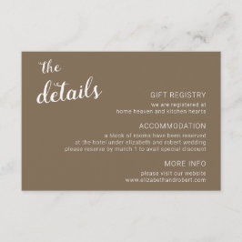 Rustic Brown Minimalist Script Calligraphy Bröllop Tilläggskort