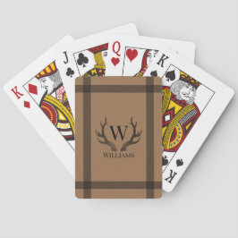 Rustic Brown och Black Antlers Monogram och Namn Casinokort