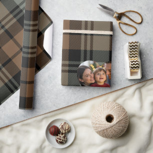 Rustic Brown och Black Tartan jul Photo Presentpapper