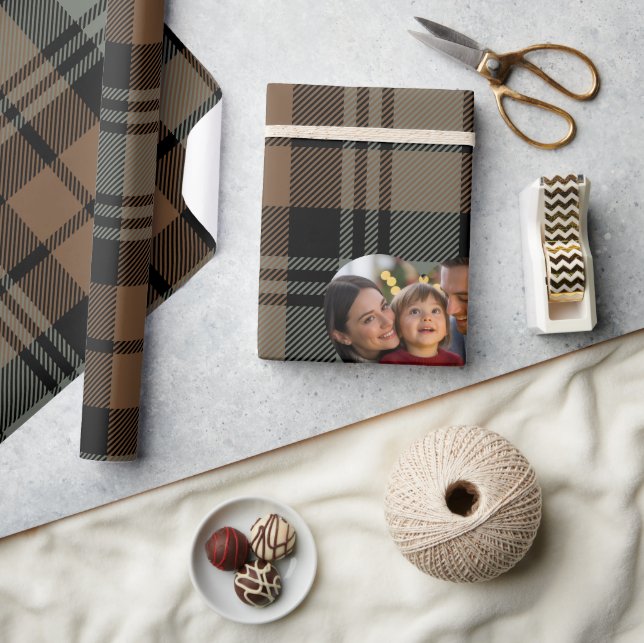 Rustic Brown och Black Tartan jul Photo Presentpapper (Hantverk)