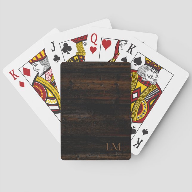 Rustic Brown och Black Wood Monogram Casinokort (Baksidan)
