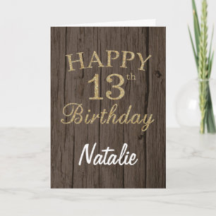 Rustic Brown och Guld Glitter 13:e födelsedagskort Kort