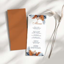 Rustic Brown och Midnight Blue Monstera Menu Card Meny