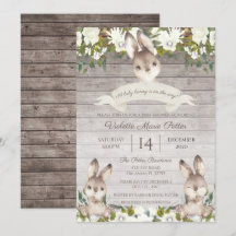 Rustic Brown och White Bunny Rabbit Baby Shower
