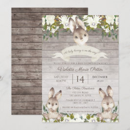 Rustic Brown och White Bunny Rabbit Baby Shower Inbjudningar