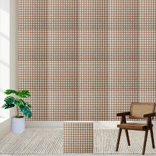 Rustic Brown och White Checkered Gingham Mönster Kakelplatta