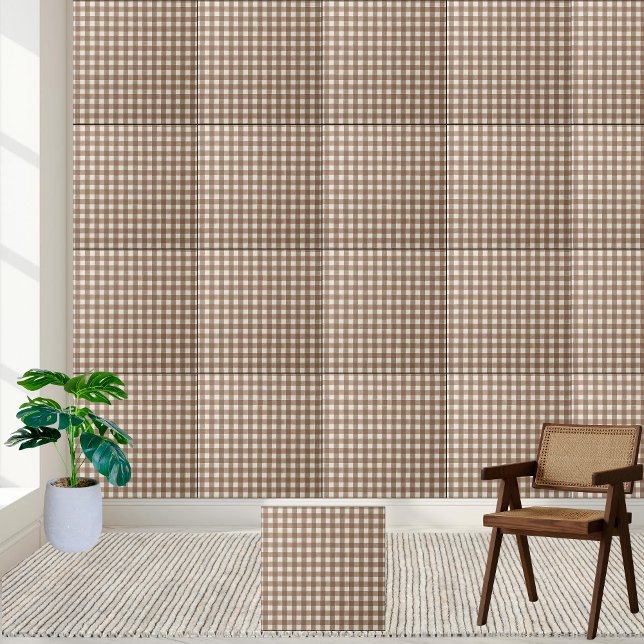 Rustic Brown och White Checkered Gingham Mönster Kakelplatta (Rustic Brown and White Checkered Gingham Pattern Ceramic Tile)