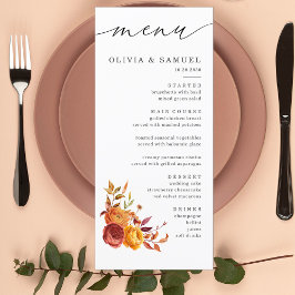 Rustic Brown Orange Blommigt Script Fall Wedding Meny