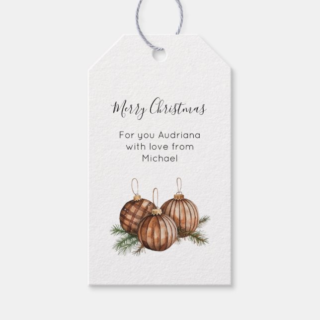 Rustic Brown Ornaments Christmas  Presentetikett (Framsidan)
