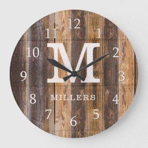Rustic Brown Pallet Wood Family Namn Monogrammed Stor Klocka