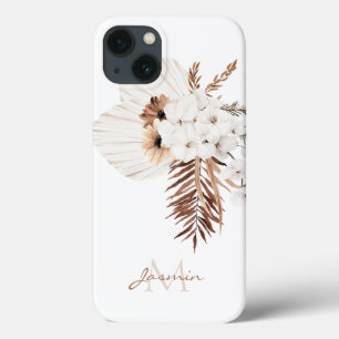 Rustic Brown Pampas Grass White Orchids Monogram