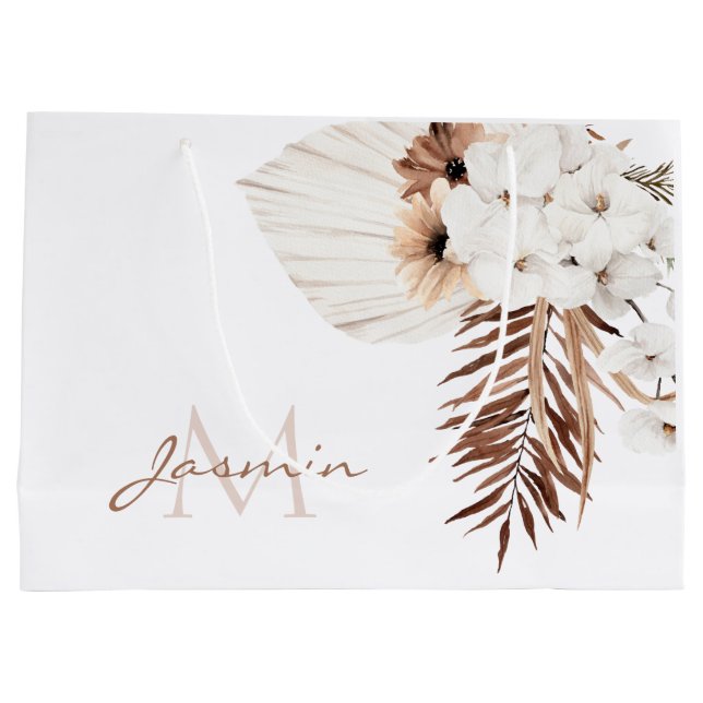 Rustic Brown Pampas Grass White Orchids Monogram (Baksidan)