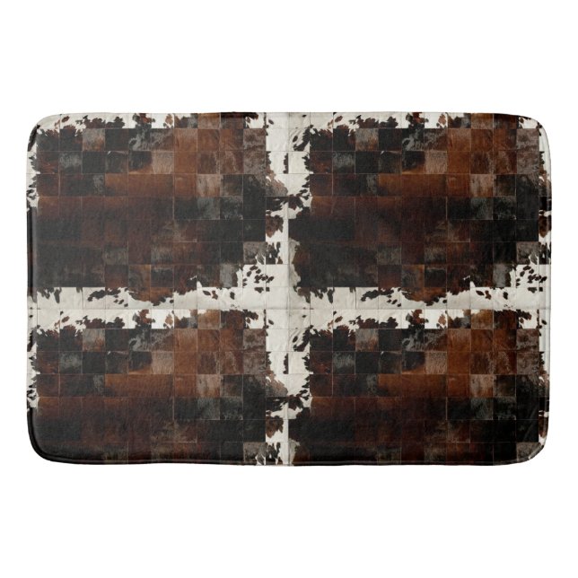 Rustic Brown Patchwork Cowhide Badrumsmatta (Framsidan)