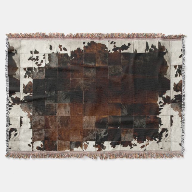 Rustic Brown Patchwork Cowhide Filt (Framsidan)