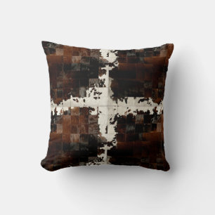 Rustic Brown Patchwork Cowhide Kudde