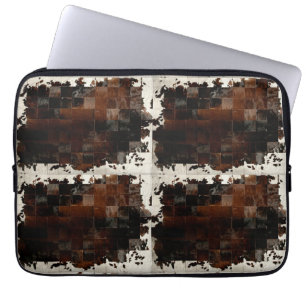 Rustic Brown Patchwork Cowhide Laptop Fodral