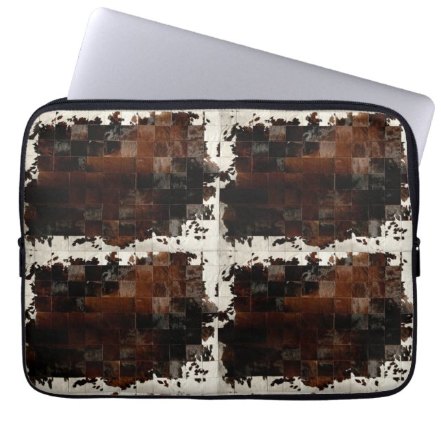 Rustic Brown Patchwork Cowhide Laptop Fodral (Framsidan)