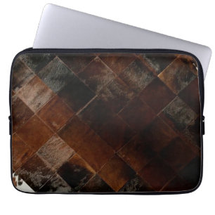 Rustic Brown Patchwork Cowhide Laptop Fodral