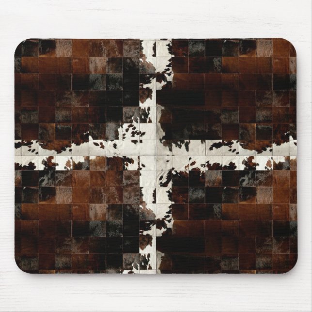 Rustic Brown Patchwork Cowhide Musmatta (Framsidan)