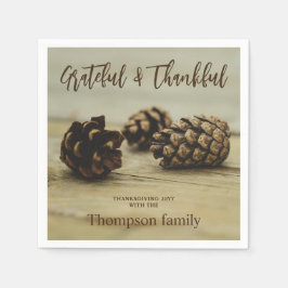 Rustic Brown Pinecones Custom Name Thanksgiving Pappersservett
