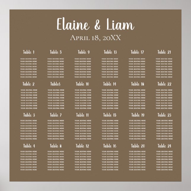 Rustic Brown Simple Calligraphy Bröllop Seating Poster (Framsidan)