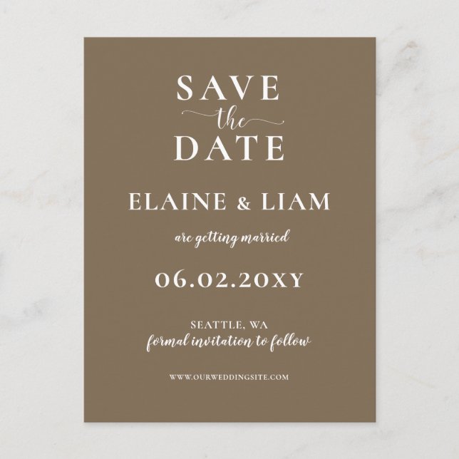 Rustic Brown Simple Calligraphy sparar datumet Meddelande Vykort (Framsida)