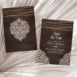 Rustic Brown String Light Spara datumkortet Inbjudningar