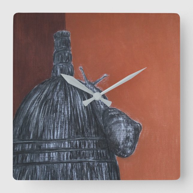 Rustic Brown Teckning Square Wall Clock Fyrkantig Klocka (Framsida)