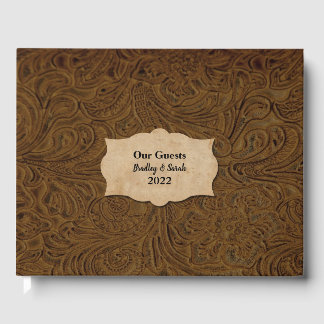 Rustic Brown Tooled Leather (Faux) Personlig Gästböcker