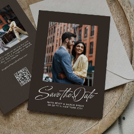 Rustic brown trendy script simple wedding spara datumet