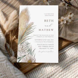 Rustic Brown Typography Pampas Wedding Inbjudningar