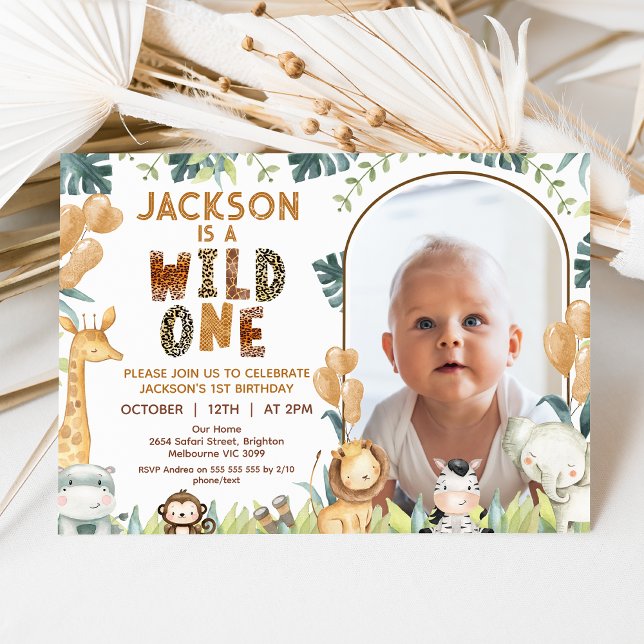 Rustic Brown Vild 1 Safari 1:a födelsedagen Inbjudningar (Boys Wild One 1st Birthday Invitation, Safari 1st Birthday Invitation, Jungle Themed 1st Birthday )